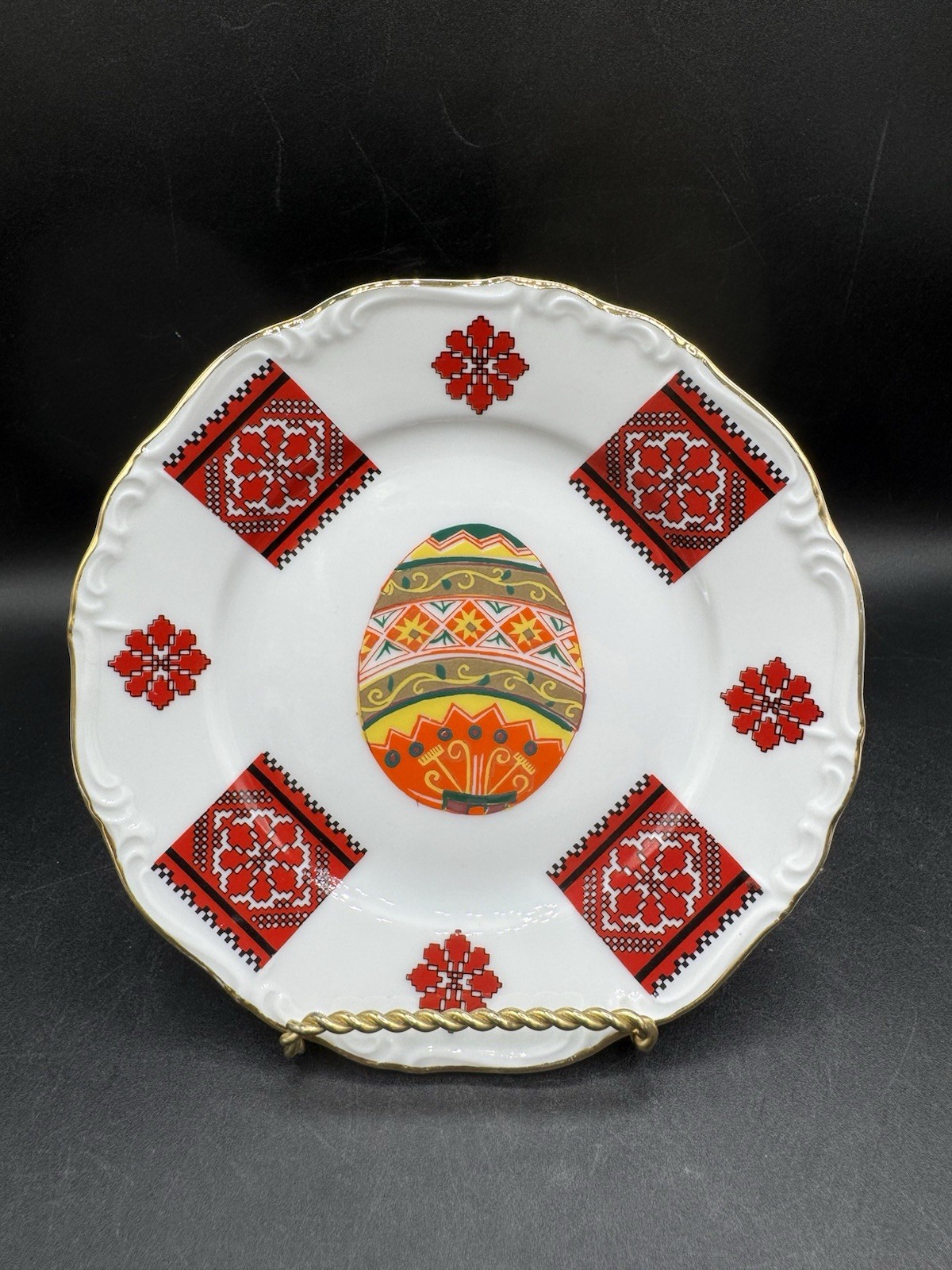 Edelstein Bavaria Maria Theresa Porcelain Bread Plate Pysanky Egg Germany 6”