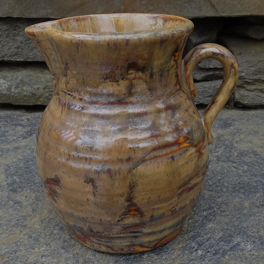 Antique Fulper Art Pottery Pitcher Rustic Earth Tones Colonial Ware Drip Glaze