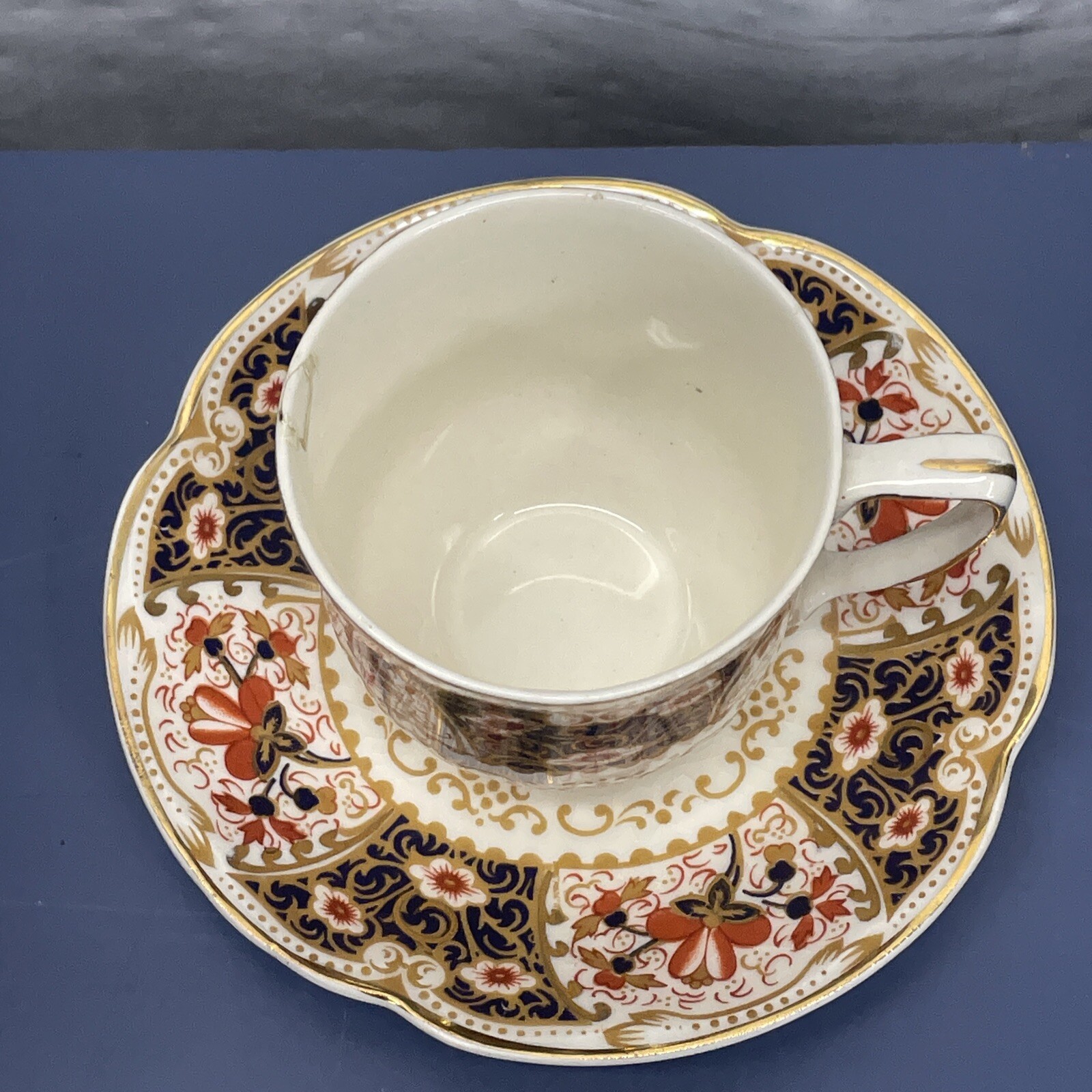 Rare Rutland Johnson Bros Demitasse Cup & Saucer Cobalt Blue Rust / Gold Floral