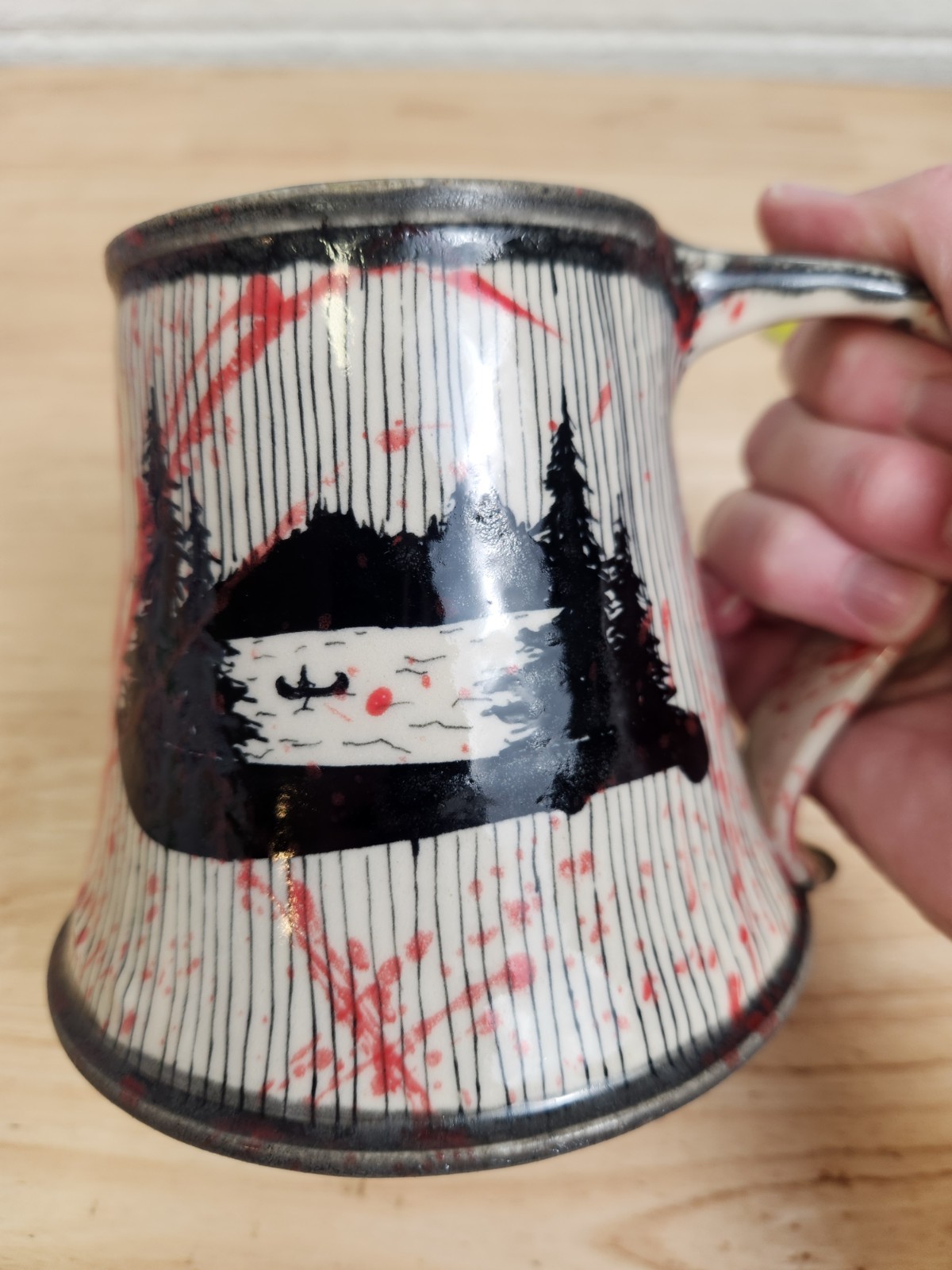 Scrimshaw Pottery Gaboury Ceramic Mug Glossy Blood Splatter Jason Mask Skull