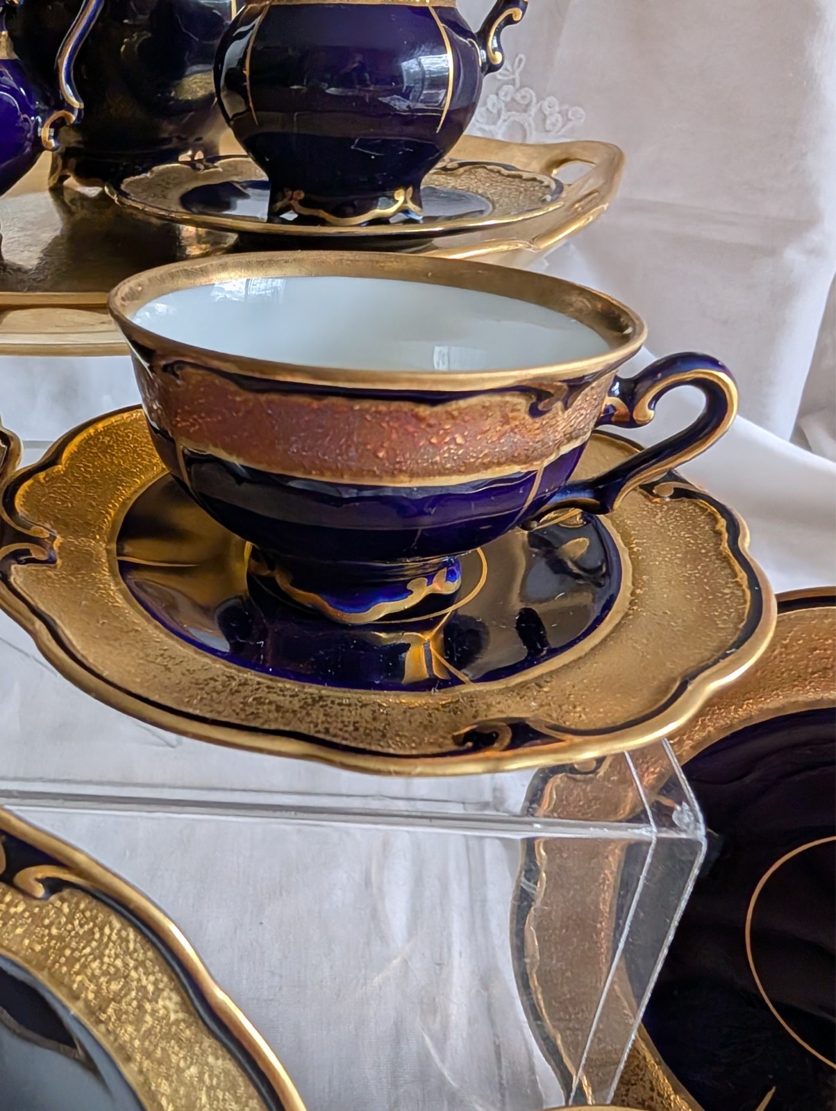 VINTAGE GRAF VON HENNEBERG PORZELLAN ILMENAU GERMANY ECHT KOBALT COFFEE SET 15pc
