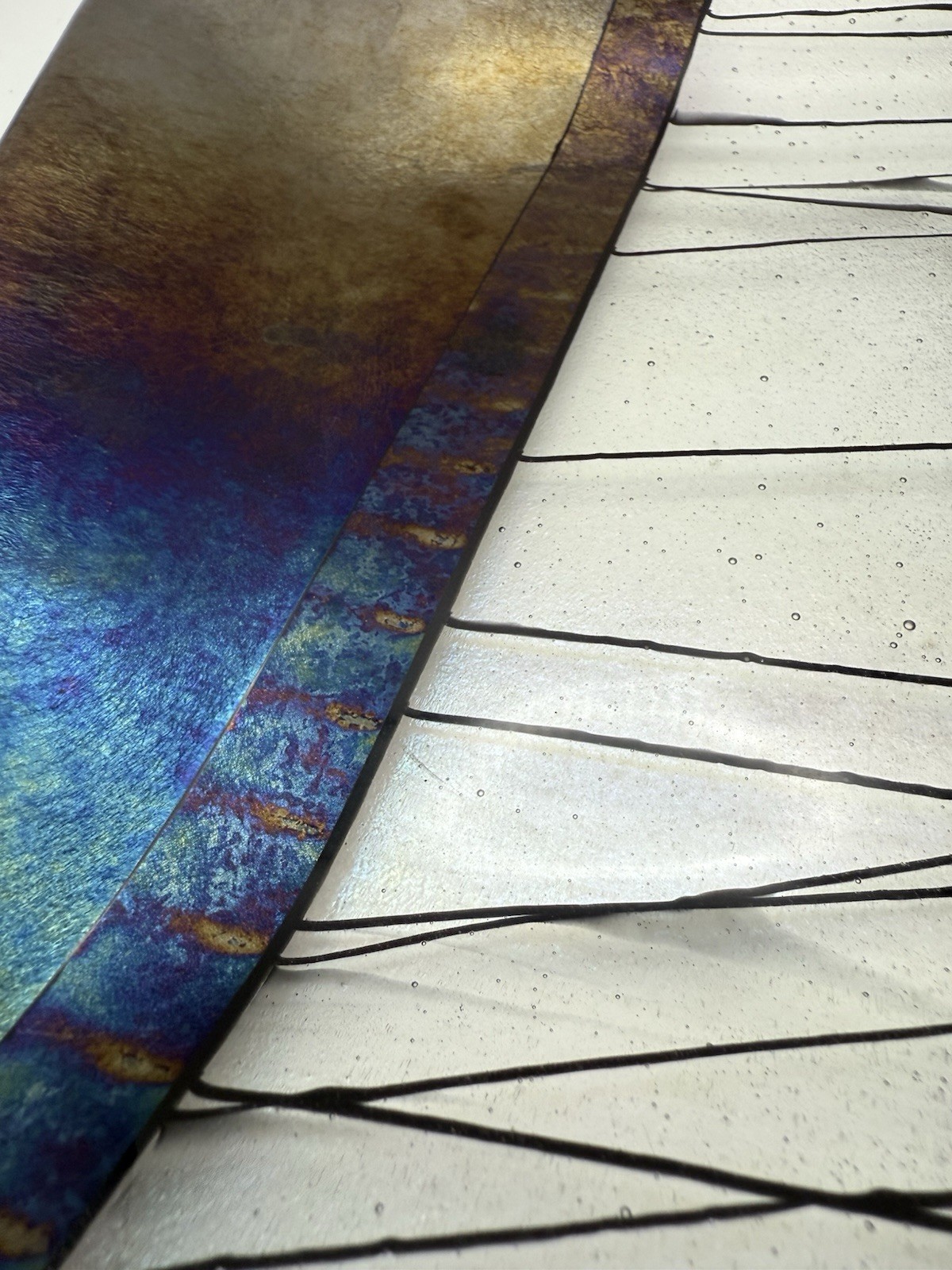 Chris Paulson Art Glass Square Tray Plate Signed Dichroic Fused Iridescent 9.25″