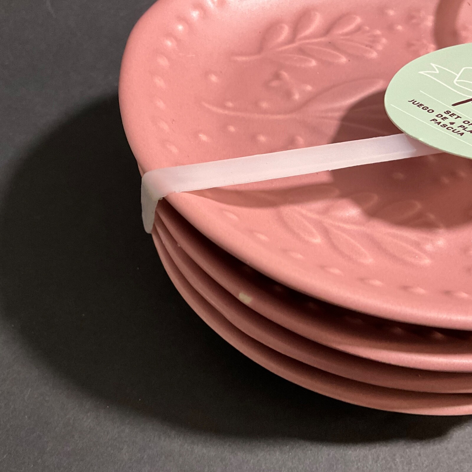 Crofton Stoneware Spring Floral Easter Egg Plates Set of 4 Rose Soft Pink 7×5”