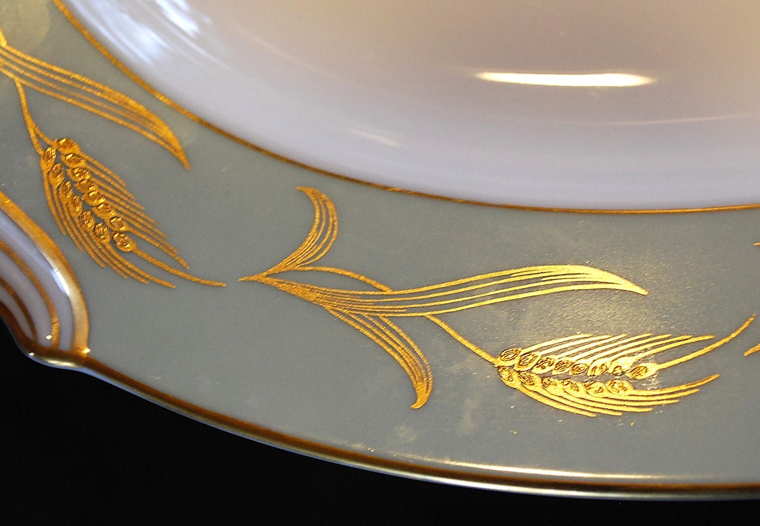 Set 2 Vintage Noritake ALICE Platters 16″ & 12″ GOLD WHEAT ON AQUA BAND c1951