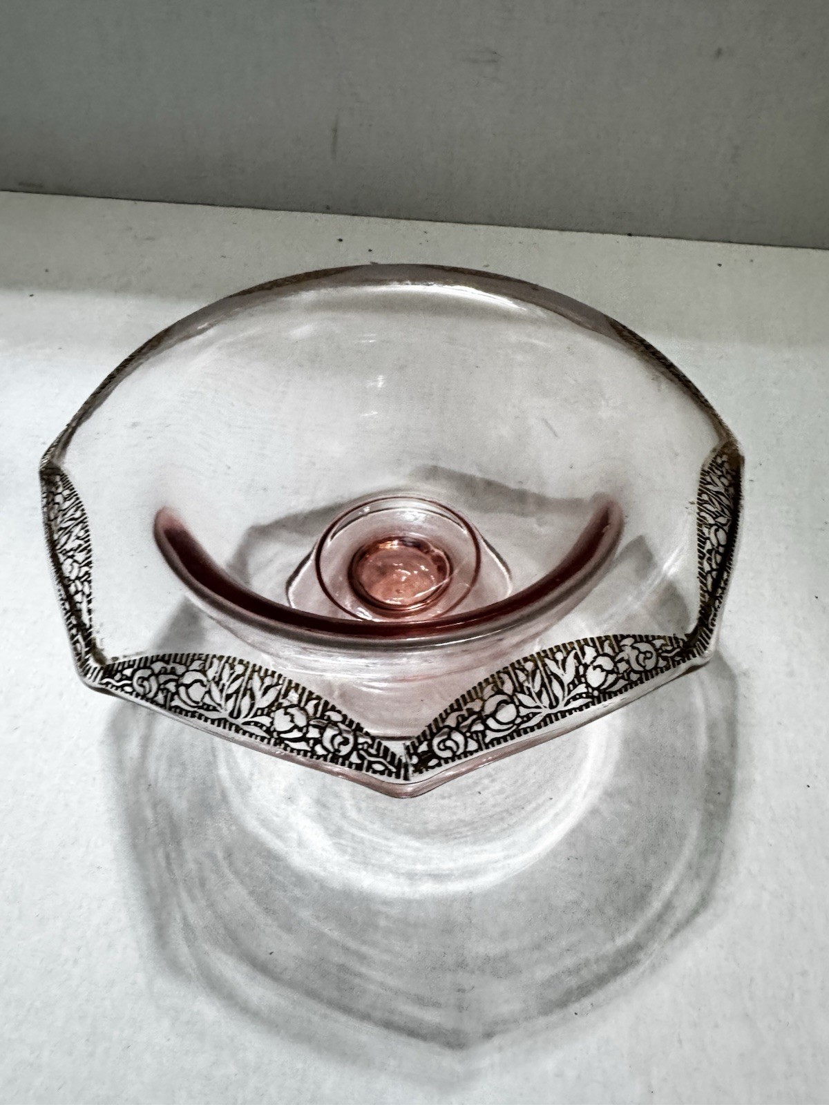 1930s Tiffin Rambling Rose Depression Glass Pedestal Candy Dish 24k Trim