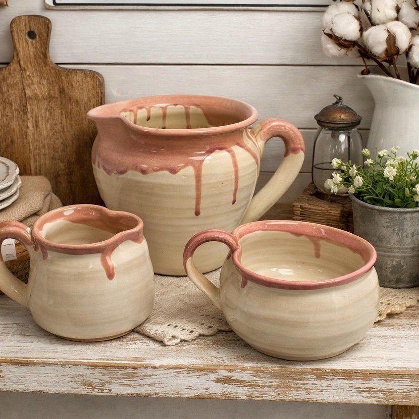 Bear Pottery Studio Pink Drip Glaze Pitcher Creamer Handmade Wisconsin Studio