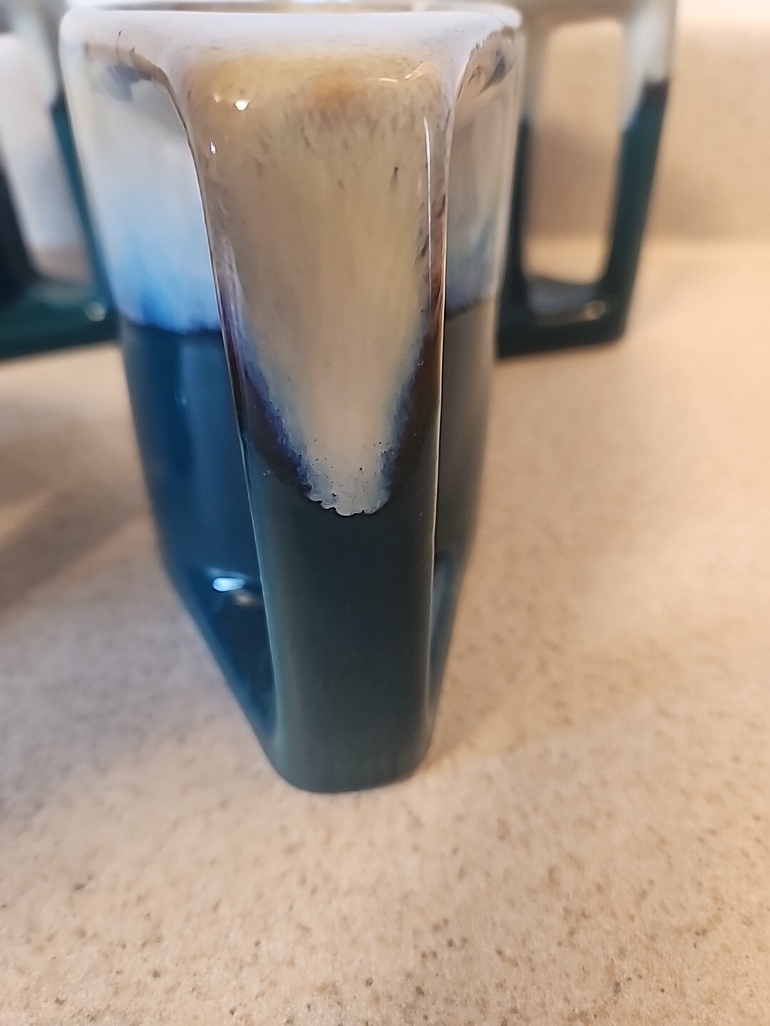 VTG Padilla Signed Stoneware Mugs Blue/Tan Drip Glaze Set of 4 boho