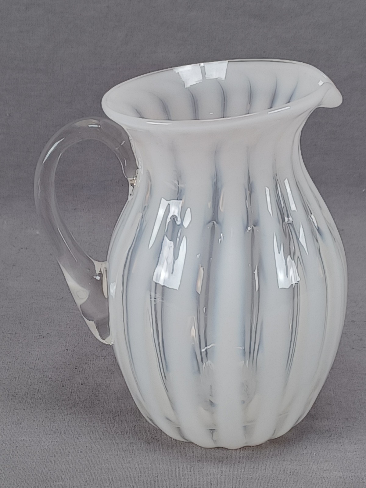 Bohemian Harrach Opalescent Stripe 5 1/4 Inch Glass Creamer / Pitcher