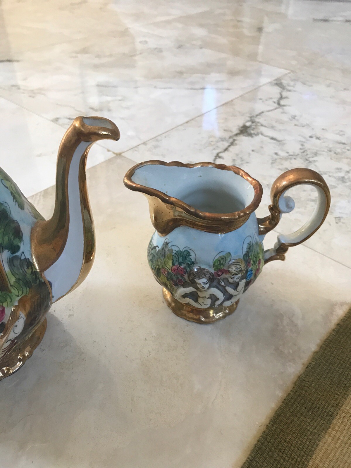 Vintage Capodimonte Italy Cherub & Music Demitasse Espresso Tea Set 15 Pcs NICE!