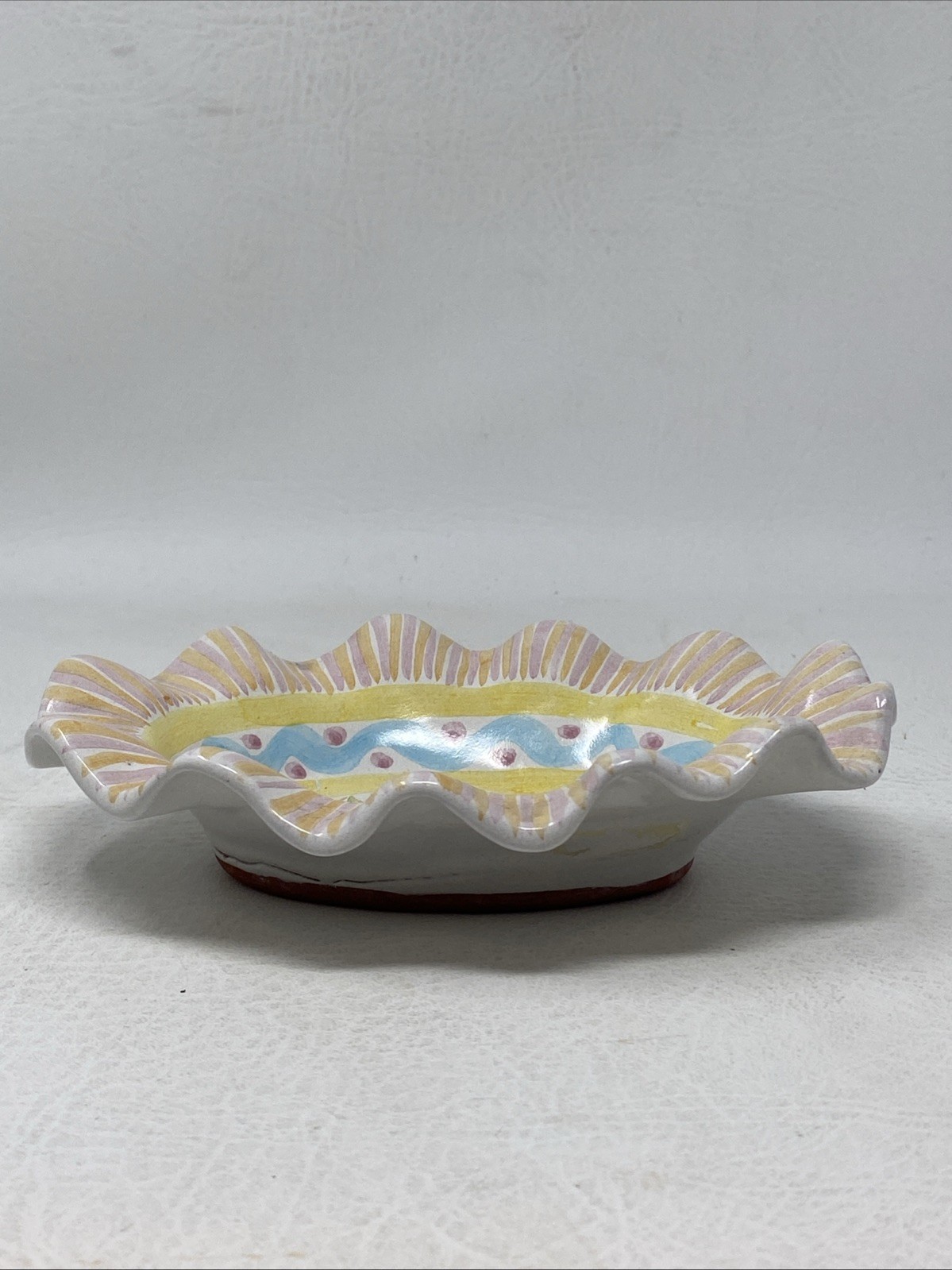 Mackenzie Childs Summer Frock Vintage Fluted Ceramic Oval Soap Dish *Small Flaw*
