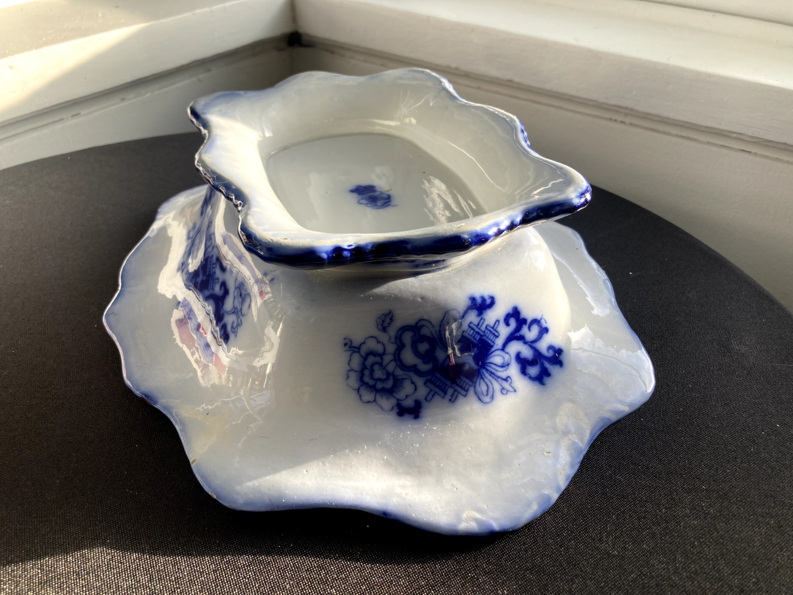 Antique Royal Doulton Flow Blue Oval Covered Vegetable Nankin Porcelain England