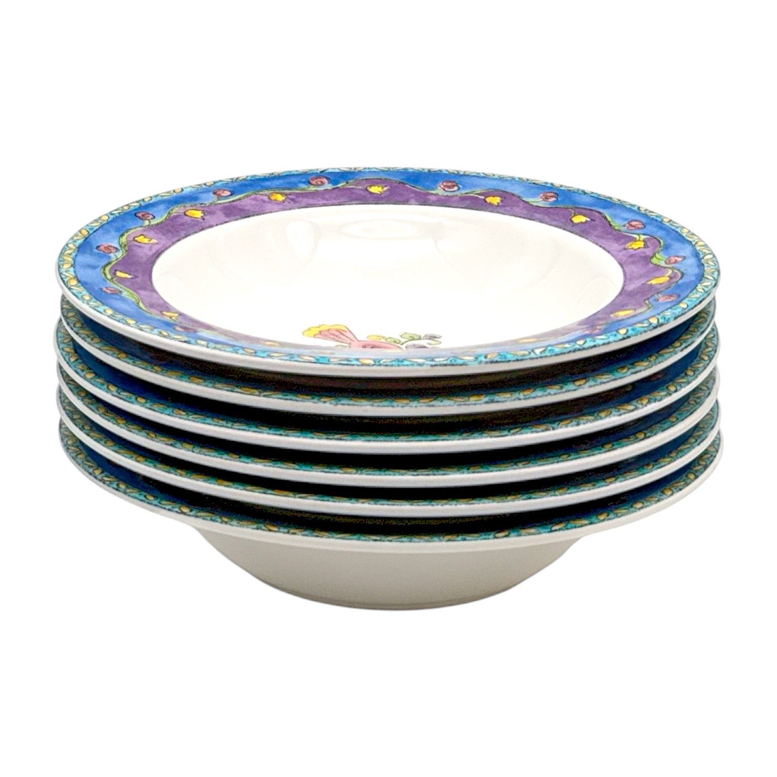 Sango Birds & the Bees Rimmed Soup Bowls by Sue Zipkin Stoneware Floral Set Of 6