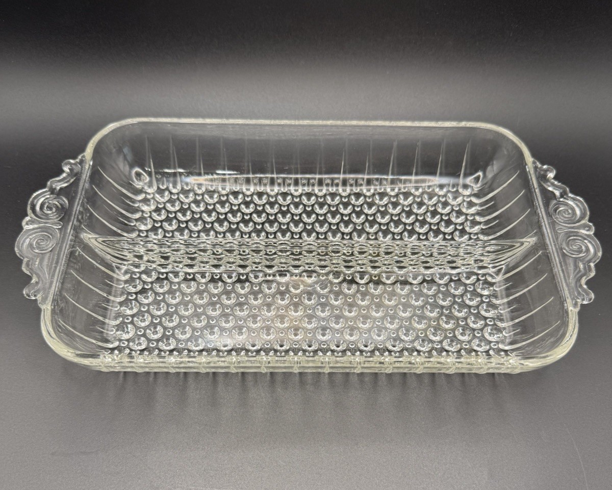 Vintage Anchor Hocking Hobnail Divided 2-Part Relish Dish Serving Tray 10″ NICE!