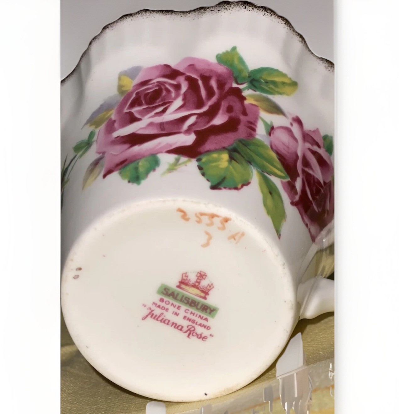 Salisbury Tea Cup & Saucer “Juliana Rose” England Porcelain China Set