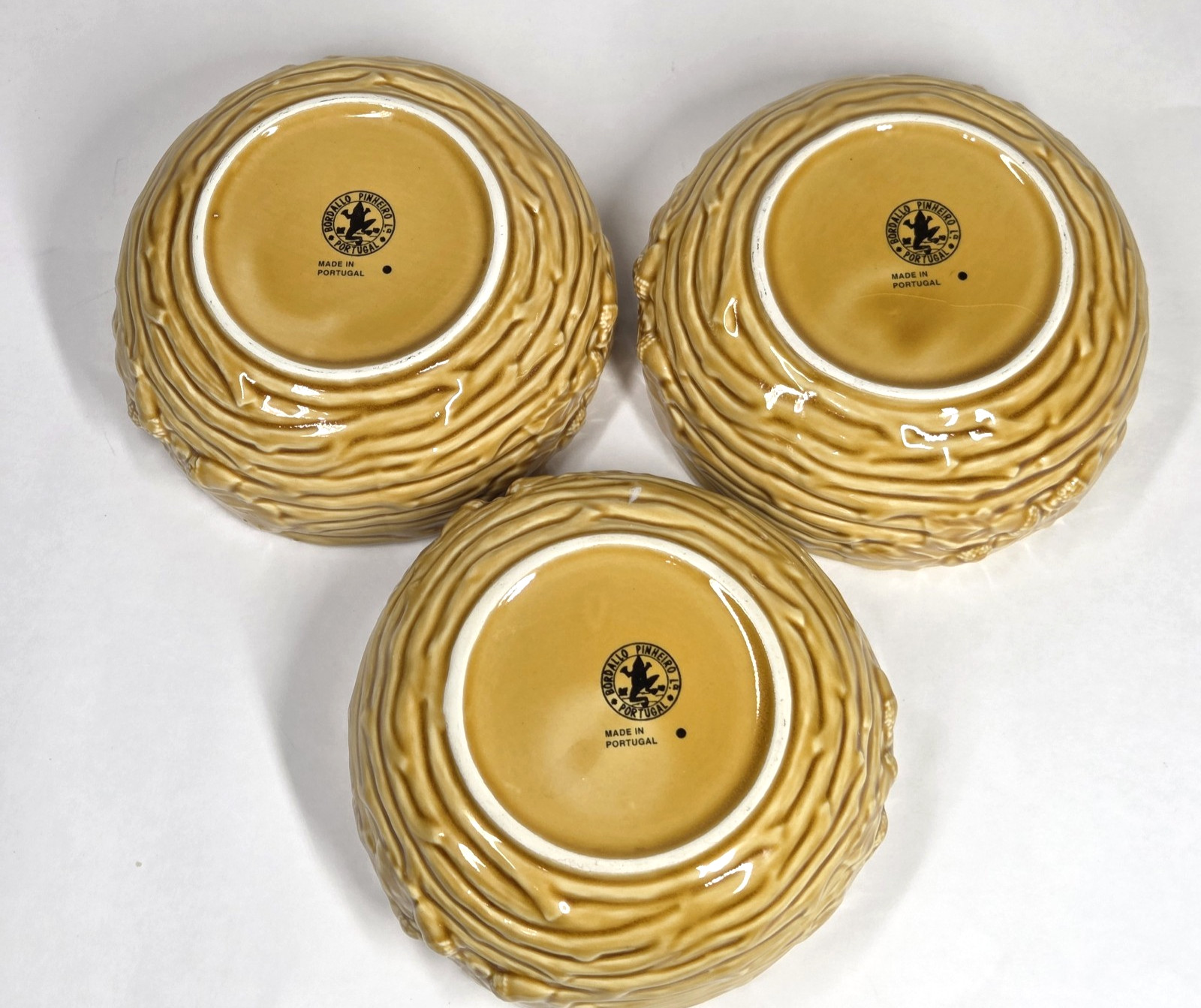 Bordallo Pinheiro Portugal Oak Leaf Gold Set of 3 Cereal Bowls 5.5″ EUC