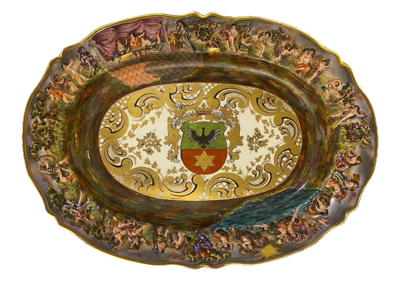 RARE Antique Capodimonte Armorial Serving Platter