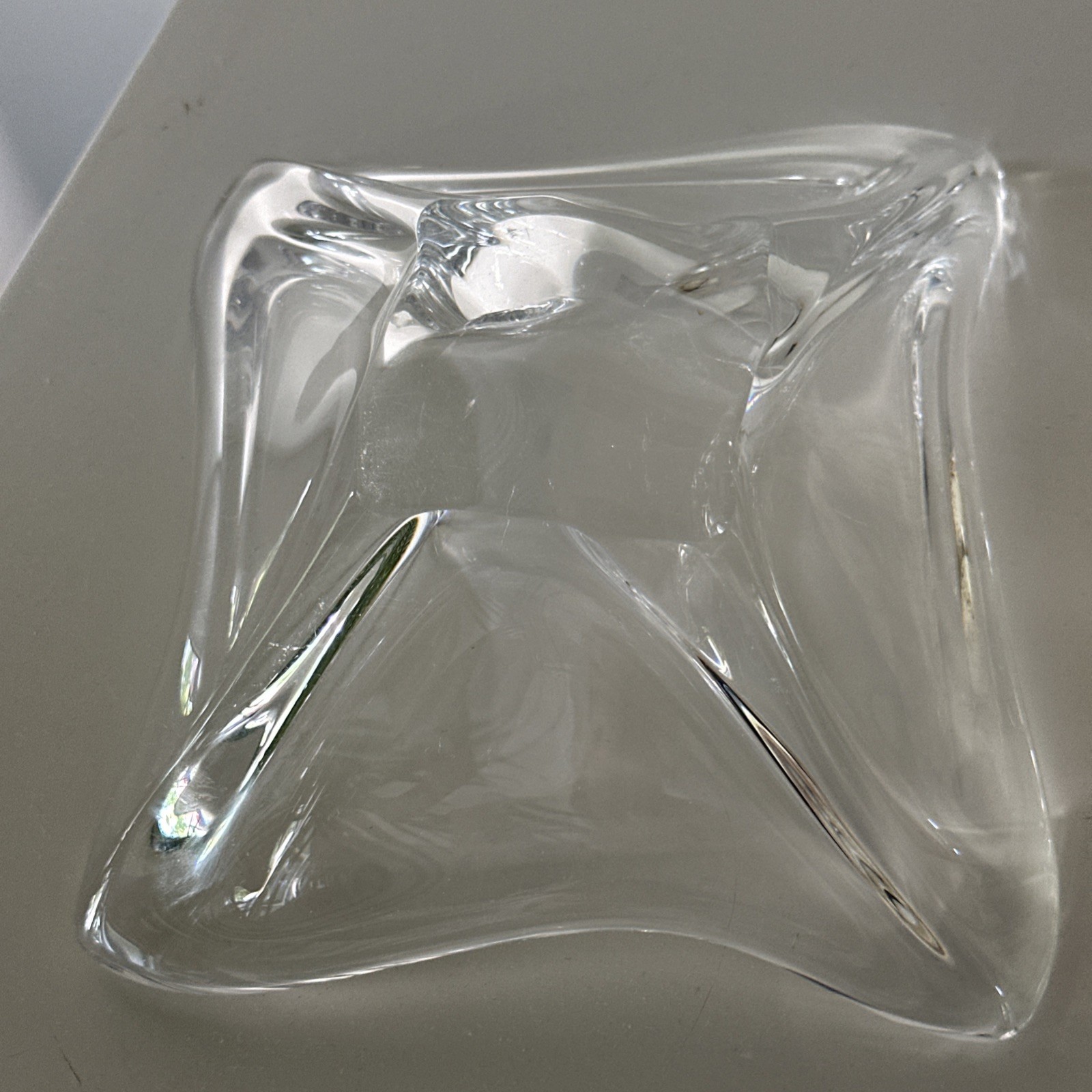 Daum France Signed Crystal Freeform Centerpiece Bowl Heavy Mid Century 9.5″x9.5″