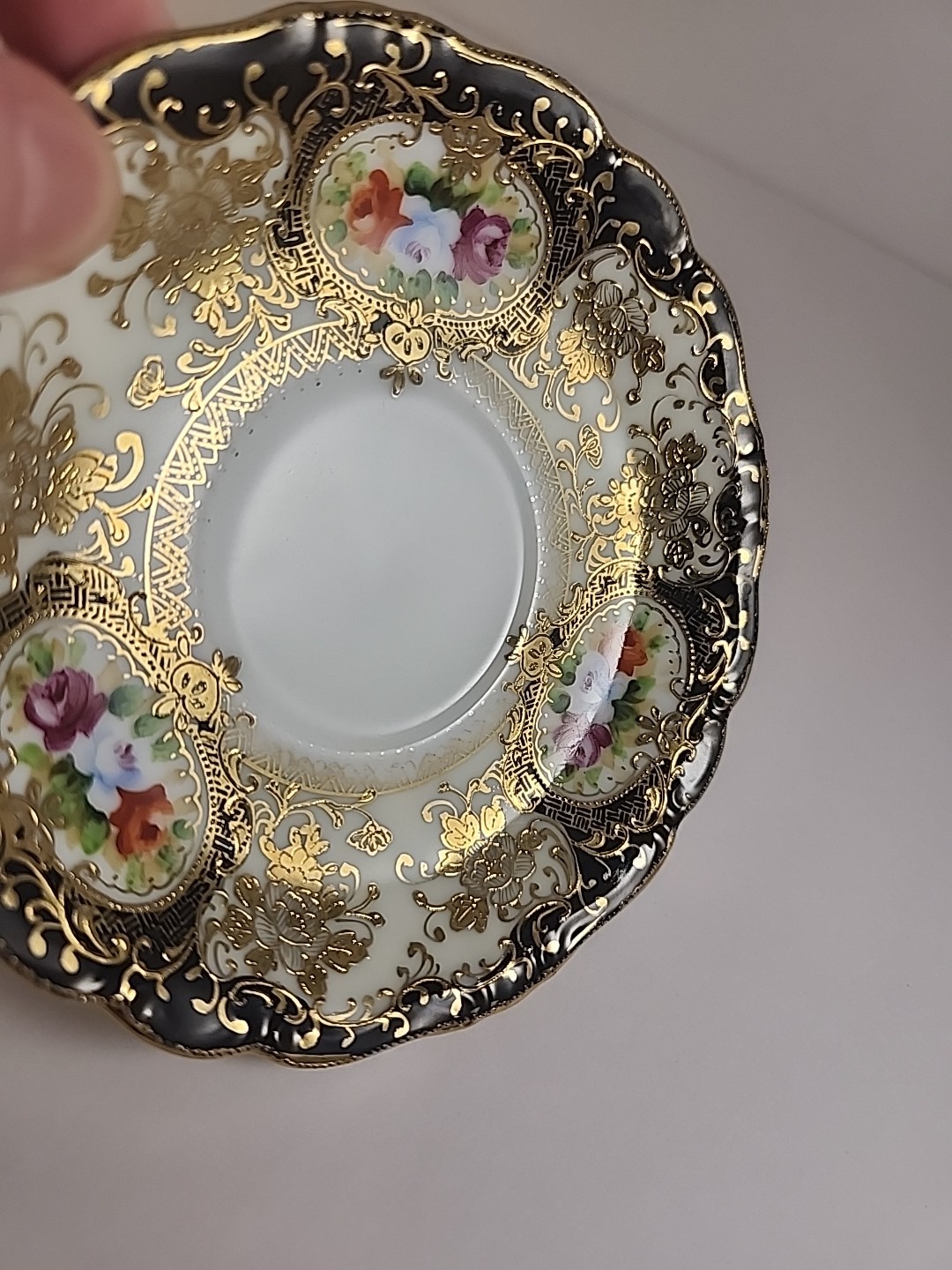 Vintage Chubu China Saucer Made in Occupied Japan Hand-Painted Gold Gilt Moriage