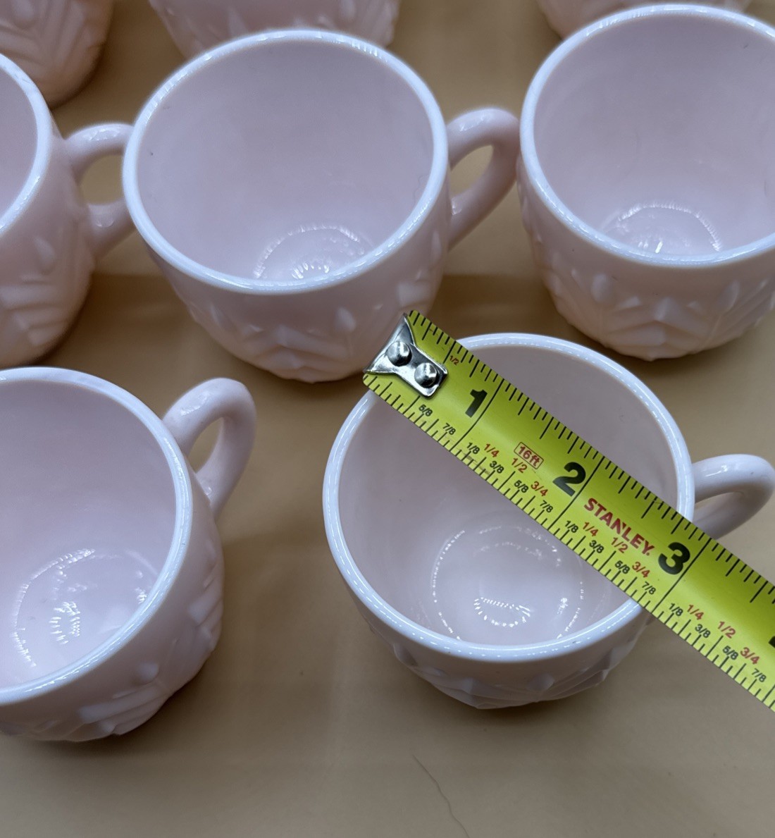 Jeannette Shell Pink Milk Glass Feather Pattern Set of 11 Mid-Century Modern