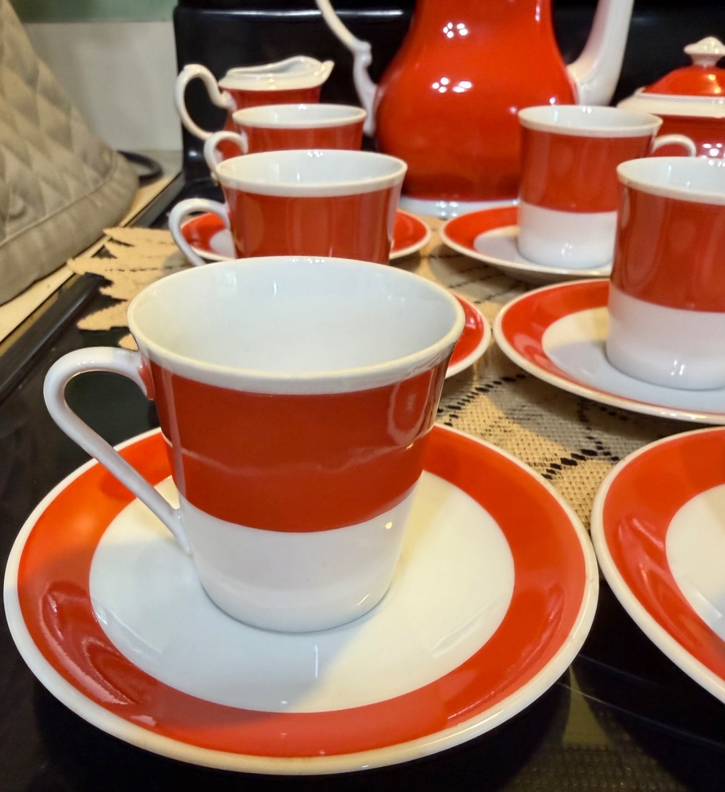 Mitterteich Bavaria vibrant orange demitasse tea set
