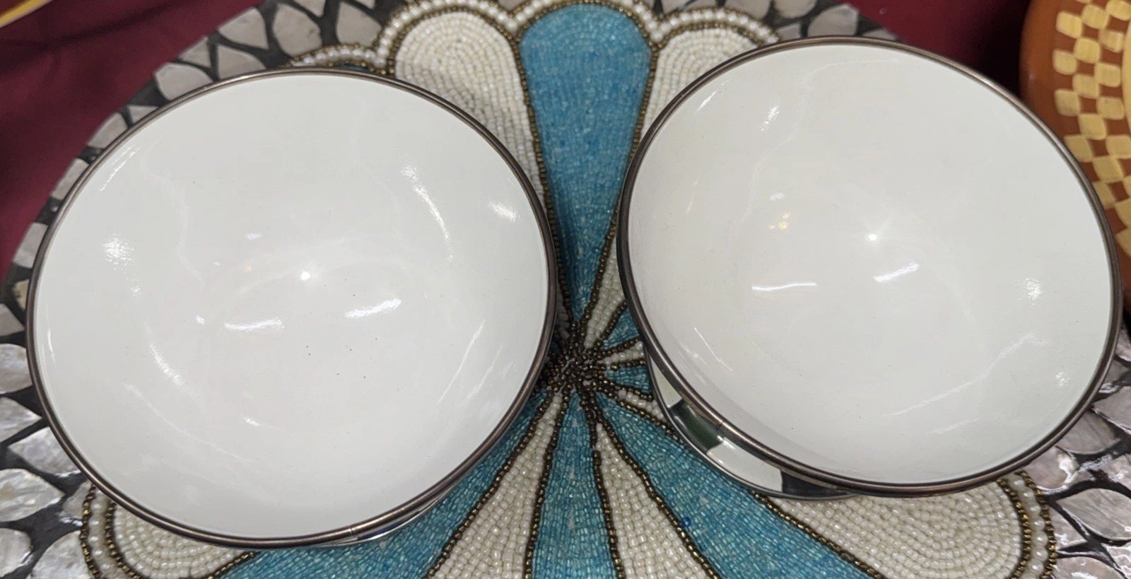 MacKenzie Childs Courtly Check Enamel Ice Cream Dish New Set Of 2