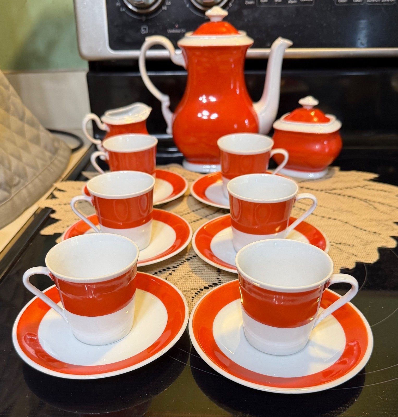 Mitterteich Bavaria vibrant orange demitasse tea set