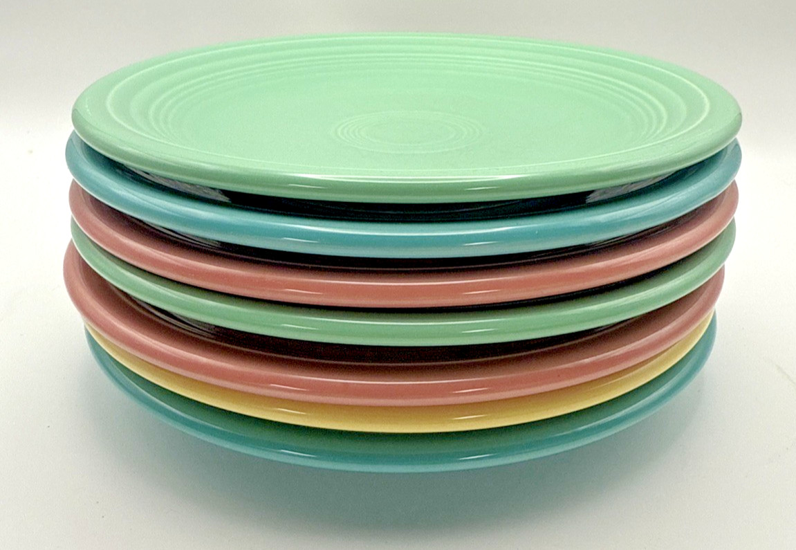 Fiesta Salad Plates Homer Laughlin HLC 7.25 set 7 Lt Green Yellow Rose Turquoise