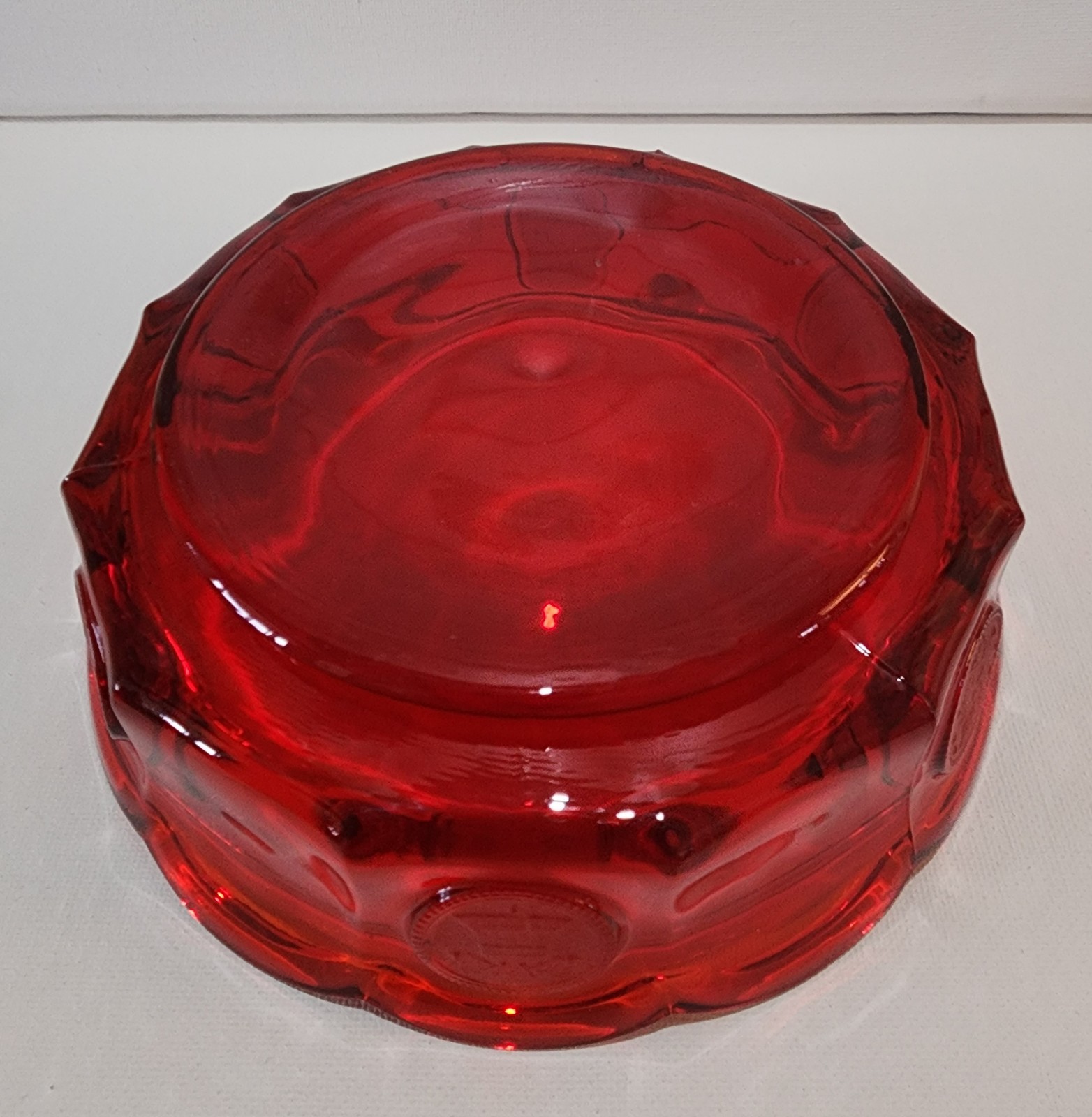 Vtg.Fostoria Coin Glass Ruby Red Covered Candy Dish w/Liberty Emblems 6.5Wx4.25H