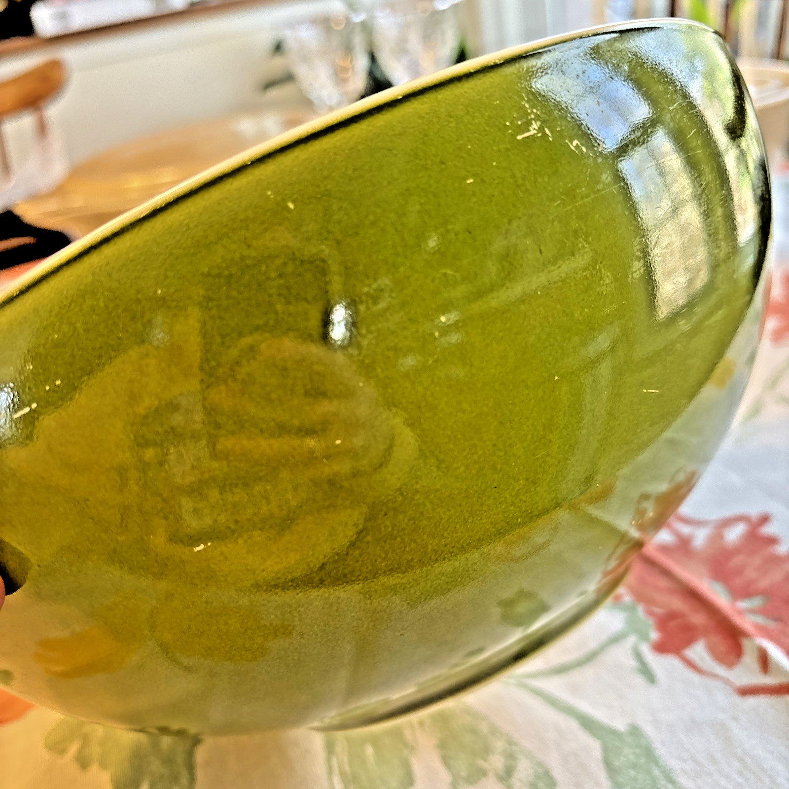 Vintage Pyrex Verde Olive Green #444 Mixing Bowl 4 Quart Cinderella Handles