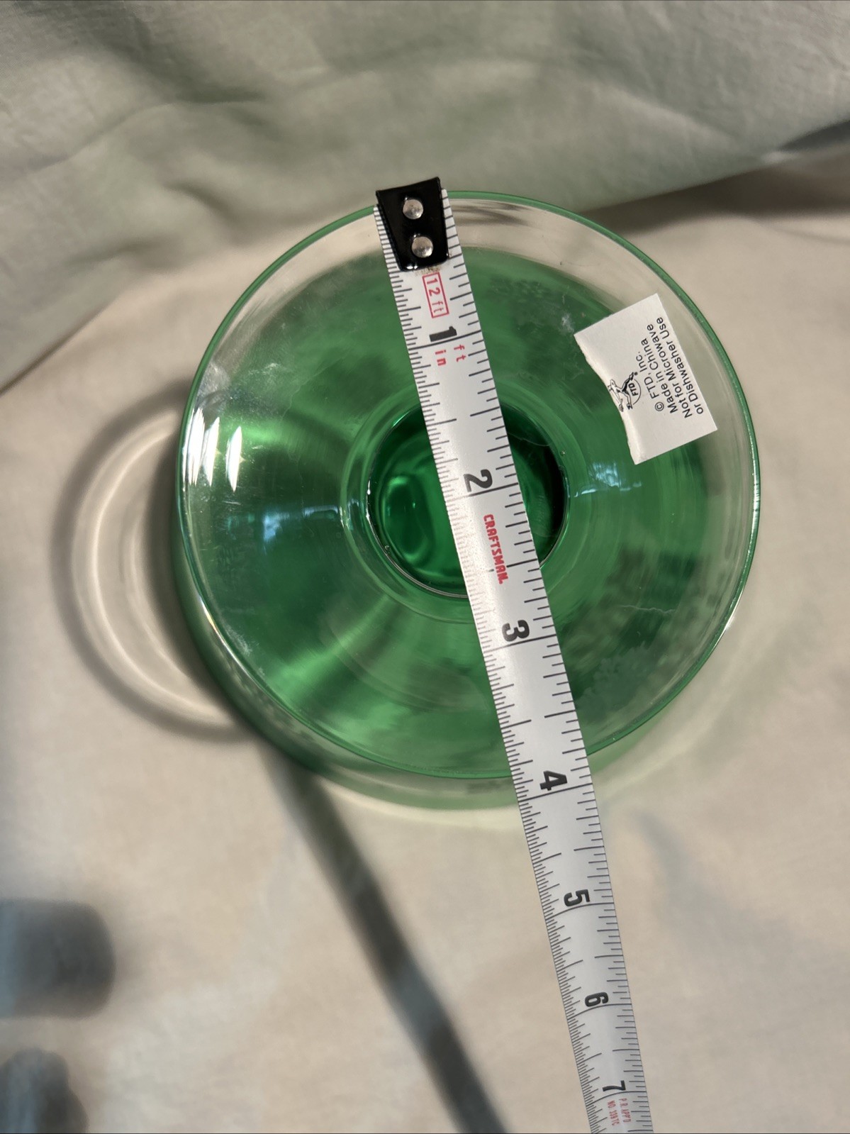 Green Glass Round FTD Snowflake Compote On Pedestal Base Serving Bowl