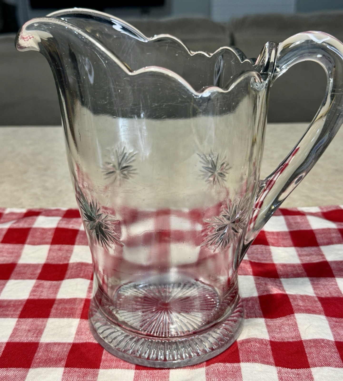 Early American Pattern Glass Pitcher – Bethlehem Star Pattern – Indiana Glass