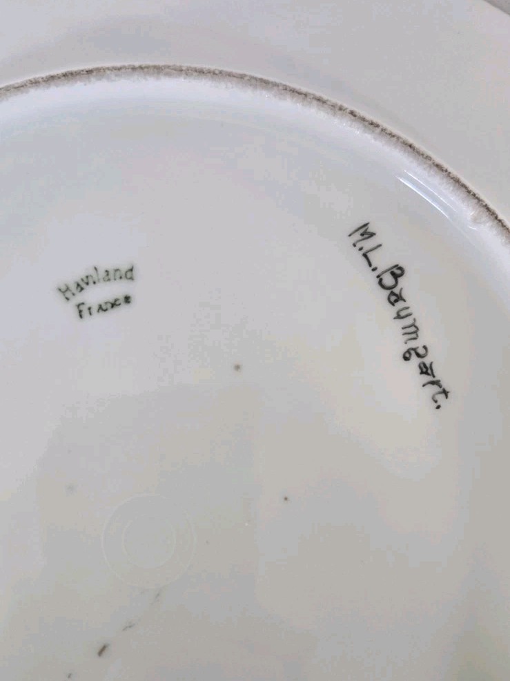 Haviland France 9 In Cabinet Plate Artist Signed M L Baumgarte