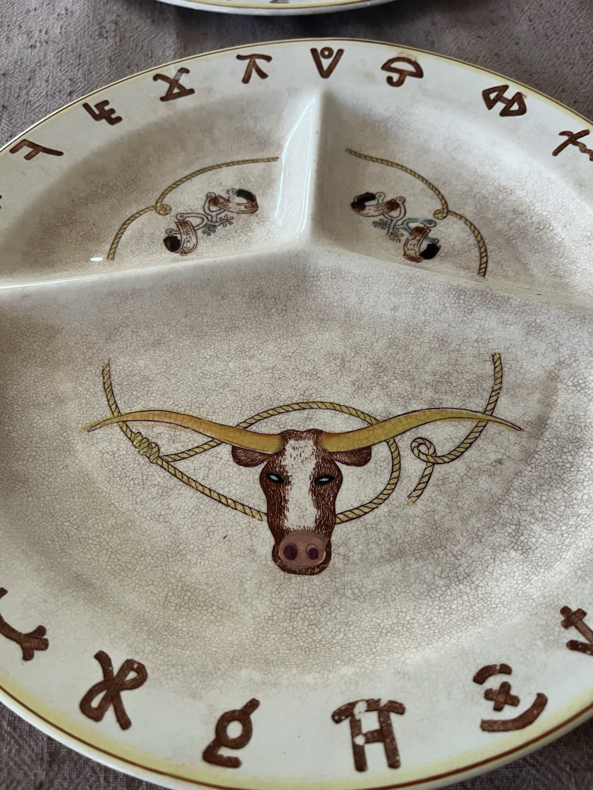 2 Vintage 11” Fred Roberts Western Theme Grill dinner plates.