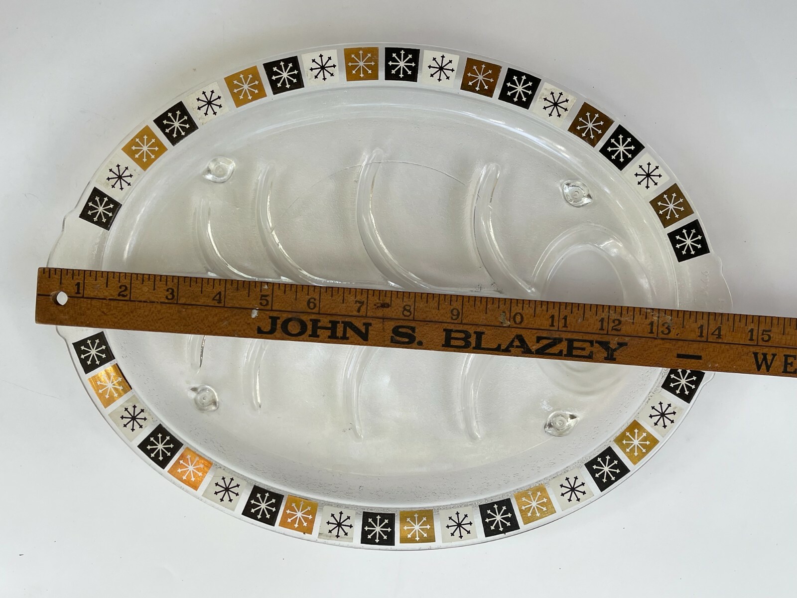 Mid-Century Inland Glass Garland Carving Tray Meat Platter Plate Atomic MCM