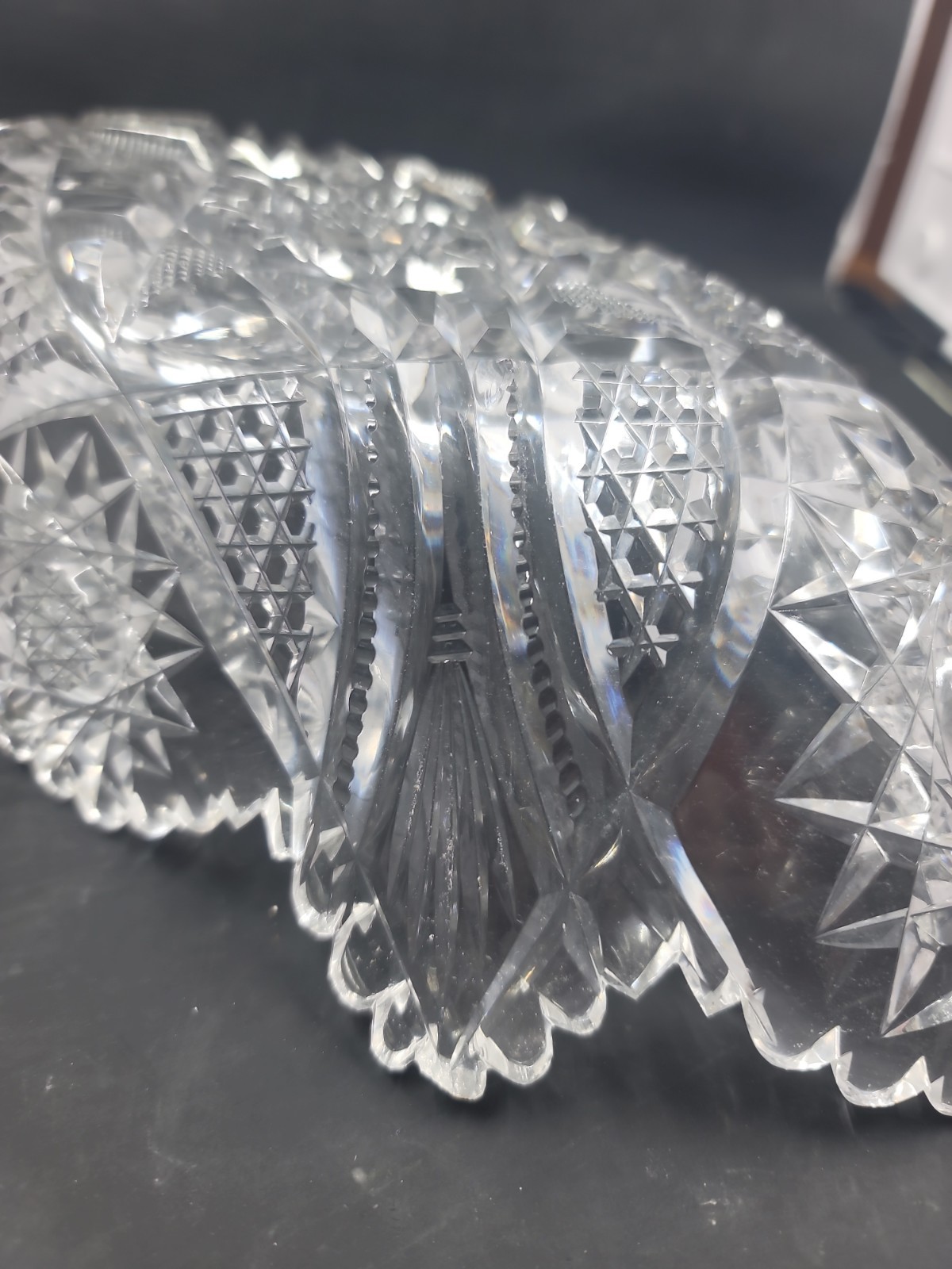 Antique American Brilliant Cut Glass Bowl Hobstar Sawtooth Crystal Centerpiece