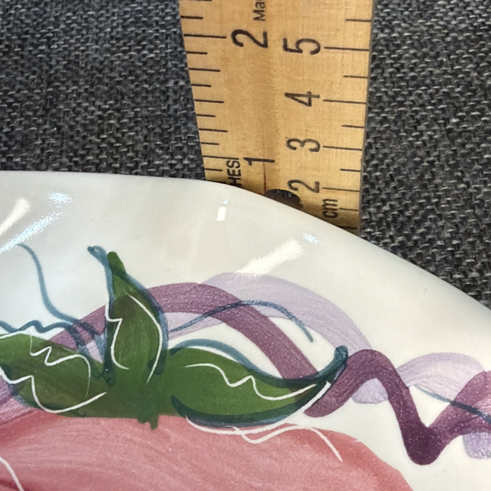 Jan Pugh Signed Triumph Treasure Pottery Plate Hand-Painted Floral Ruffled Edge