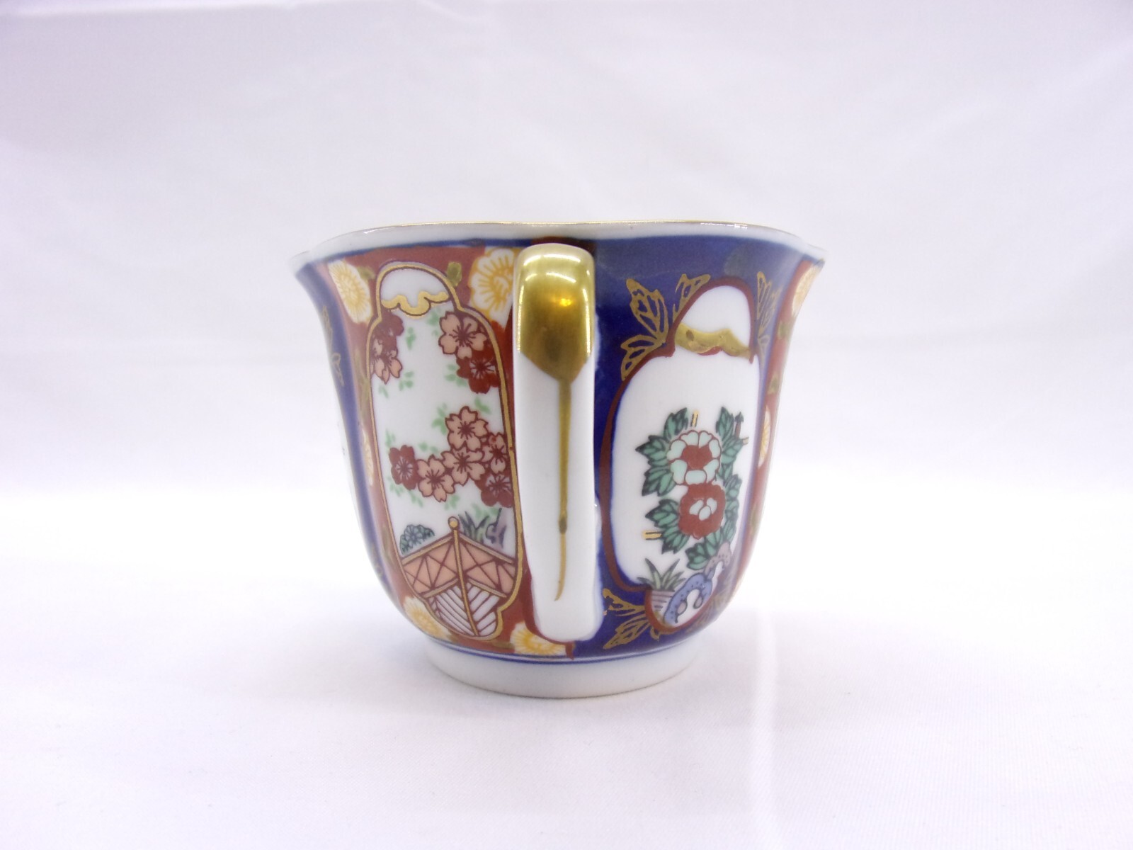 Otagiri Gold Imari Teacup Cup Hand Painted Rust Blue Flowers Birds Vintage