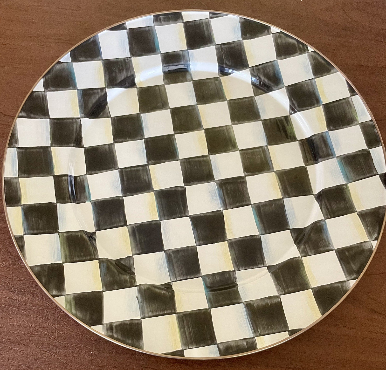 MACKENZIE CHILDS COURTLY CHECK Large 16″ Enameled Serving Platter Tray. NEW
