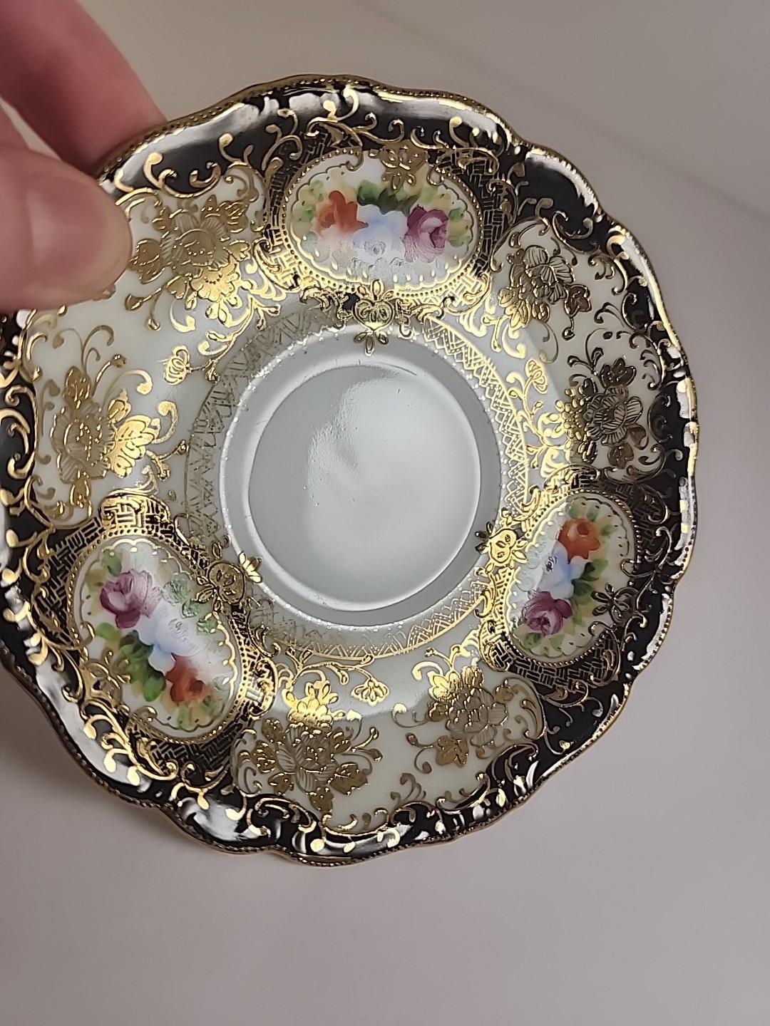Vintage Chubu China Saucer Made in Occupied Japan Hand-Painted Gold Gilt Moriage