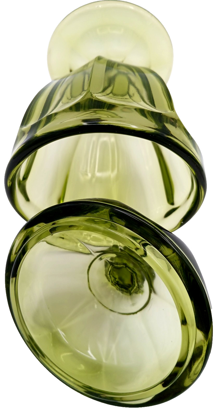 L E Smith? 7.8″ Paneled Olive Green Compote Candy Dish & Matching Lid w/Finial