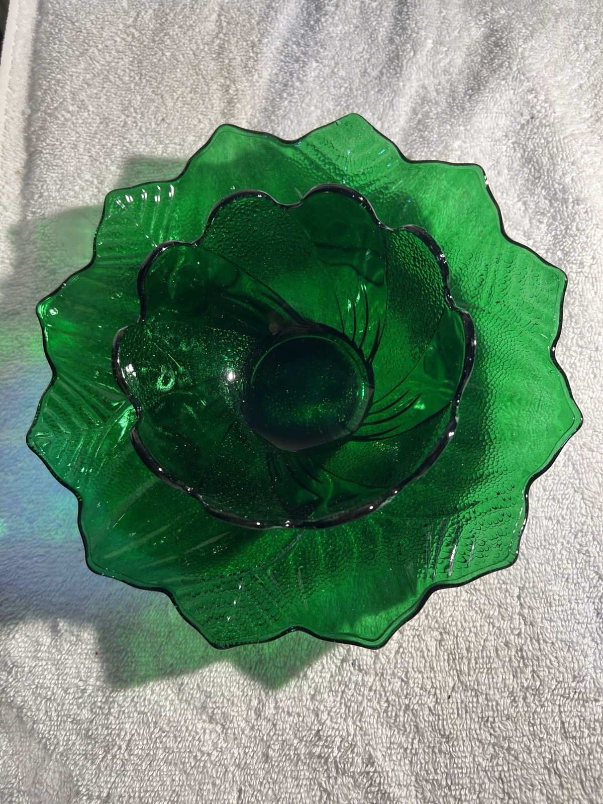Anchor Hocking Forest Green Sandwich Glass 2 piece Dessert Set