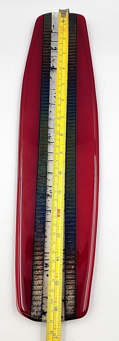 Chris Paulson Sushi Tray Fused Glass Red Iridescent Signed Art Platter