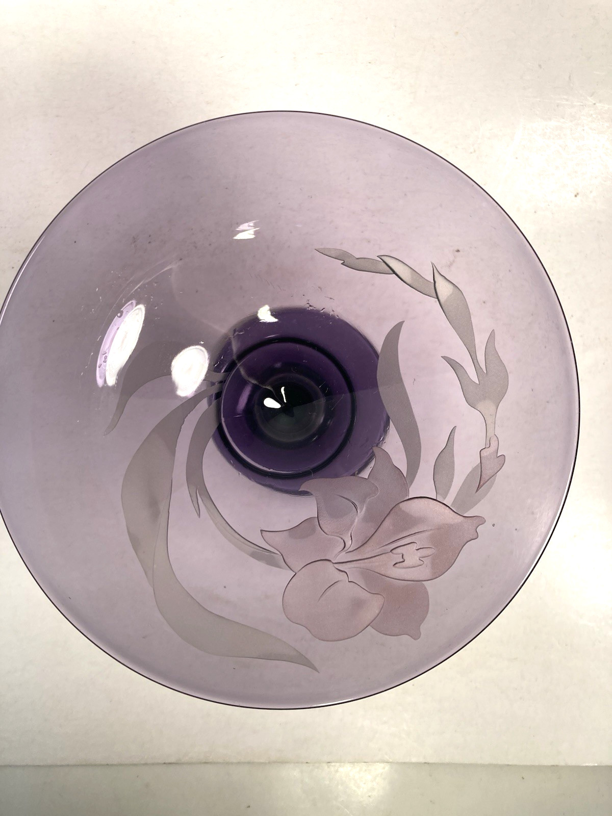 Vintage Purple Glass Dish, FLOWER DESIGN,server, candy dish, compote, irradiated