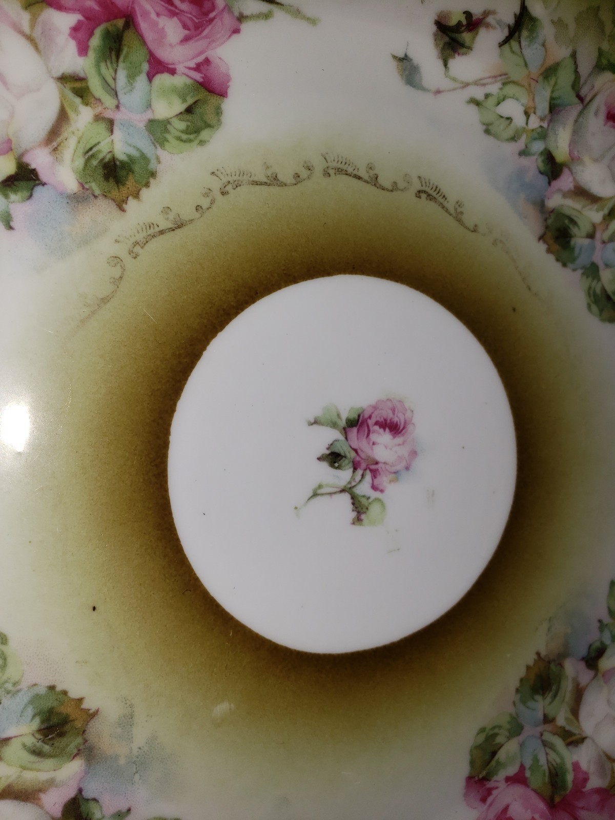 Vintage Porcelain Germany Plate Pink Roses & Gold Accent 9 1/2″