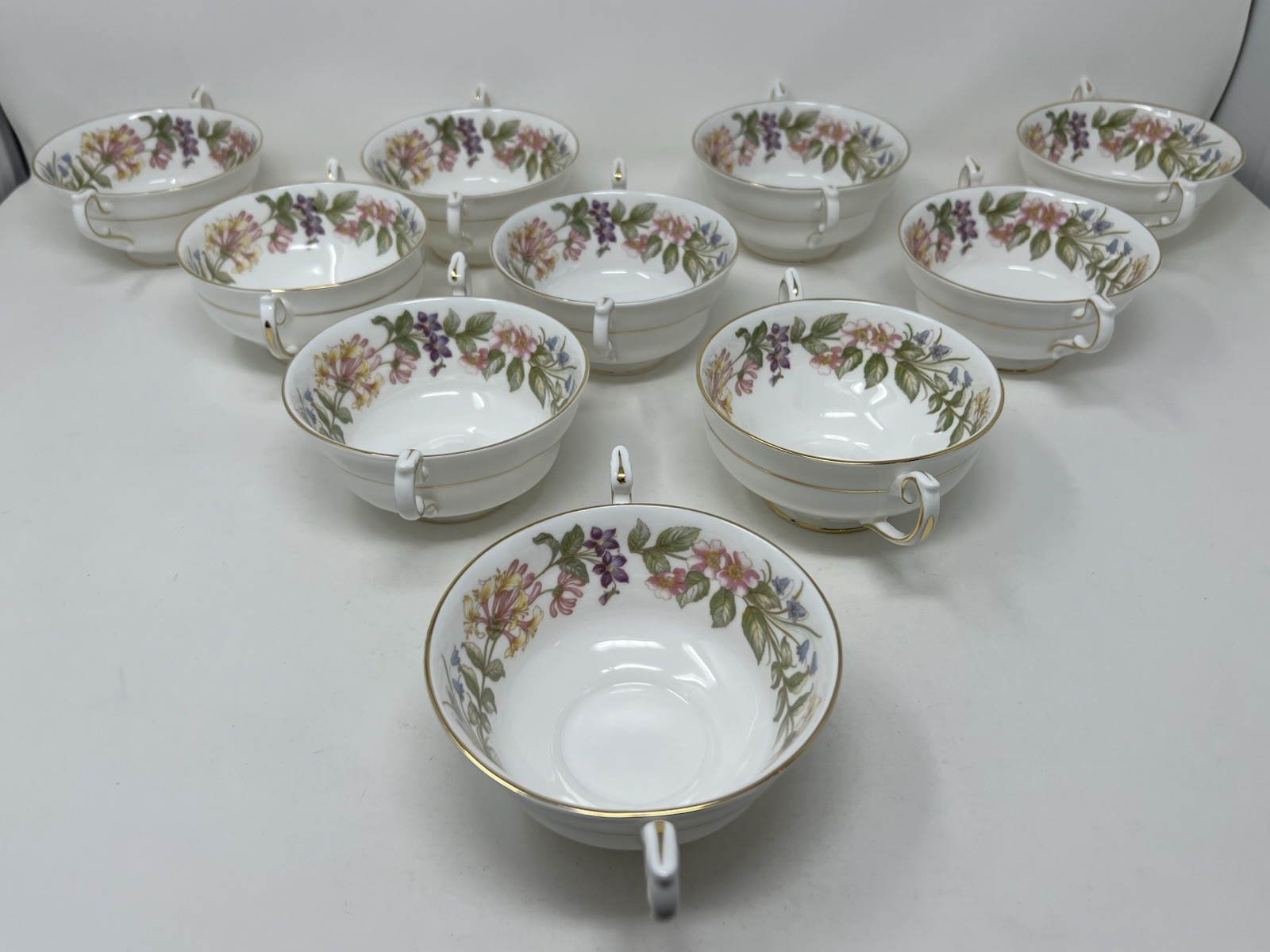 Royal Albert Bone China Paragon Country Lane 1963 Double Handle Cream Soup Bowls