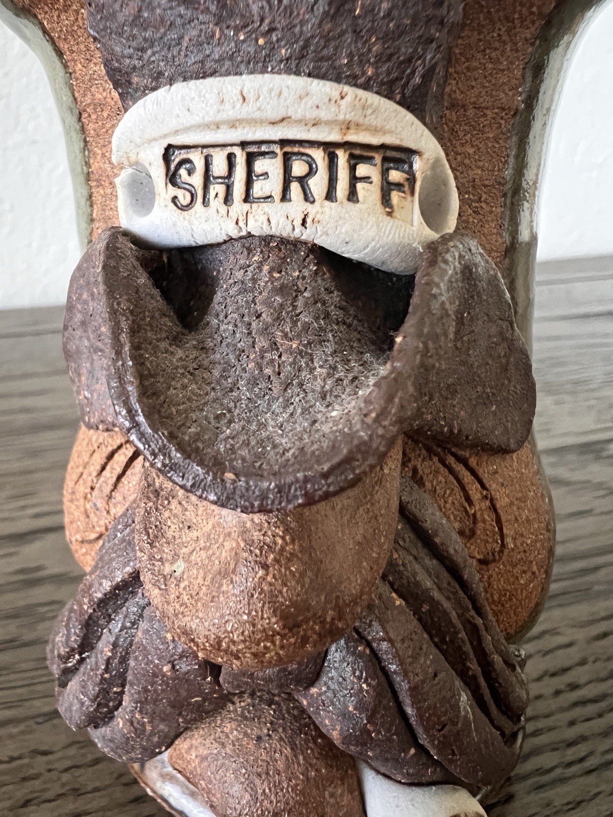 Ugly Funny 3D Face Mug MMS Mahon Stoneware Pottery Mustache Man Cowboy Sheriff