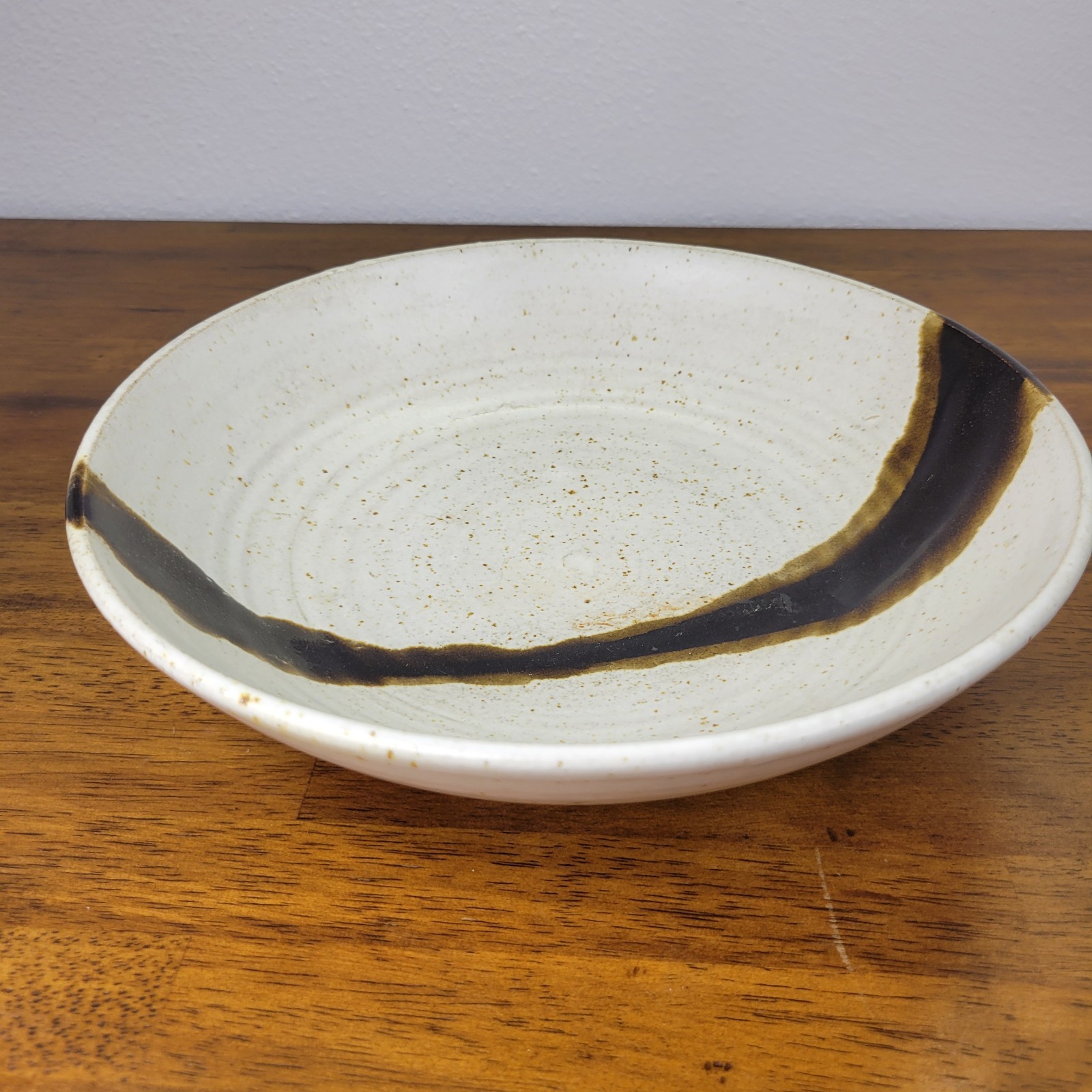 Vintage MCM Studio Art Cornwell Pottery Bowl Beige Brown 9in.