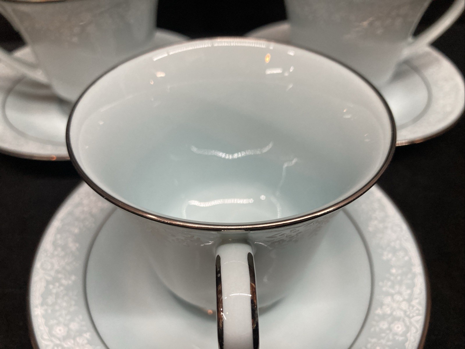 Noritake Fidelity 8003 Light Blue Cups & Saucers Set of 3