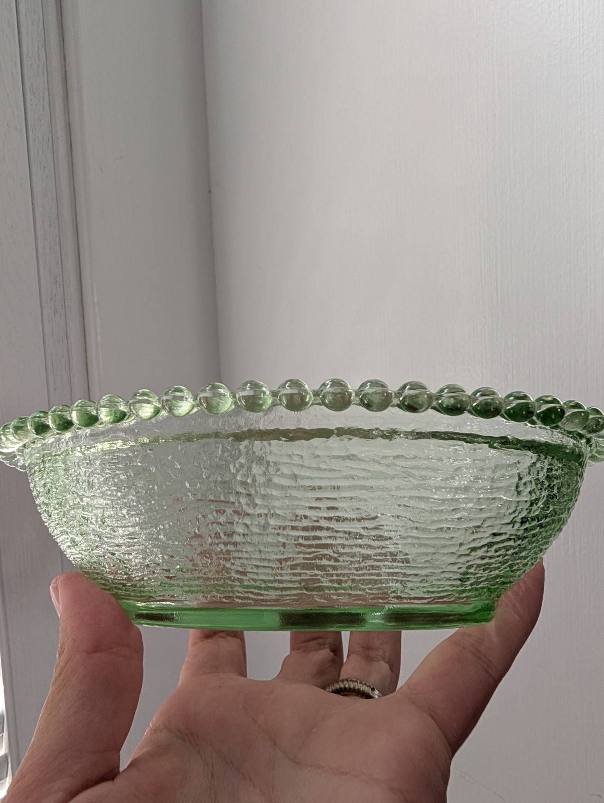Vintage HTF Indiana Glass Pastel Light Lime Green Hen on Nest Beaded Candy Dish