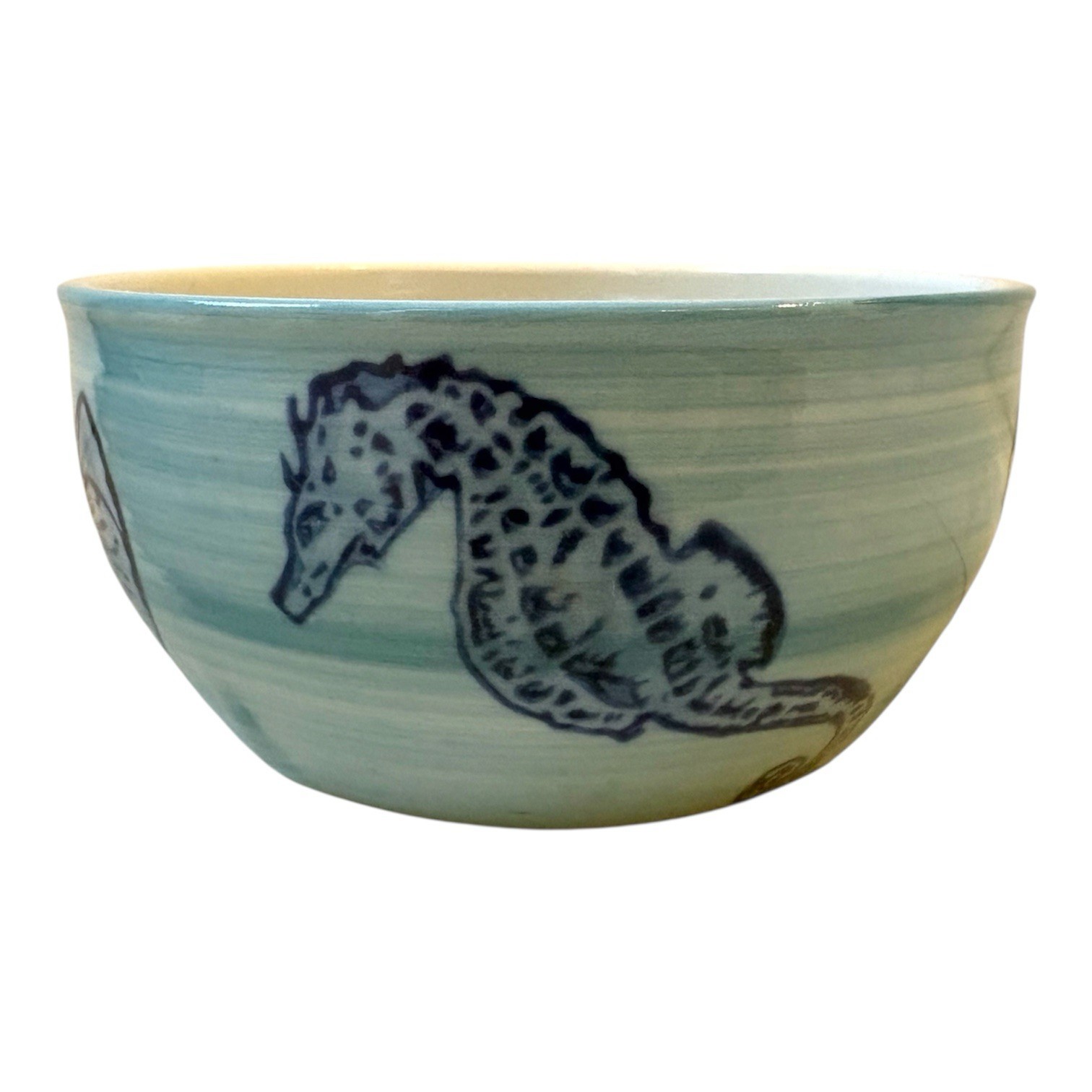 Yokohama Studio Hand Painted Bowl 5” Sea Horse Ocean Coastal Nautical Blue Kelp